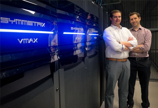 Two male PPL employees standing in a server room