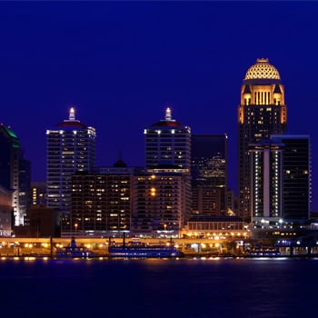 The Louisville, Kentucky skyline at night