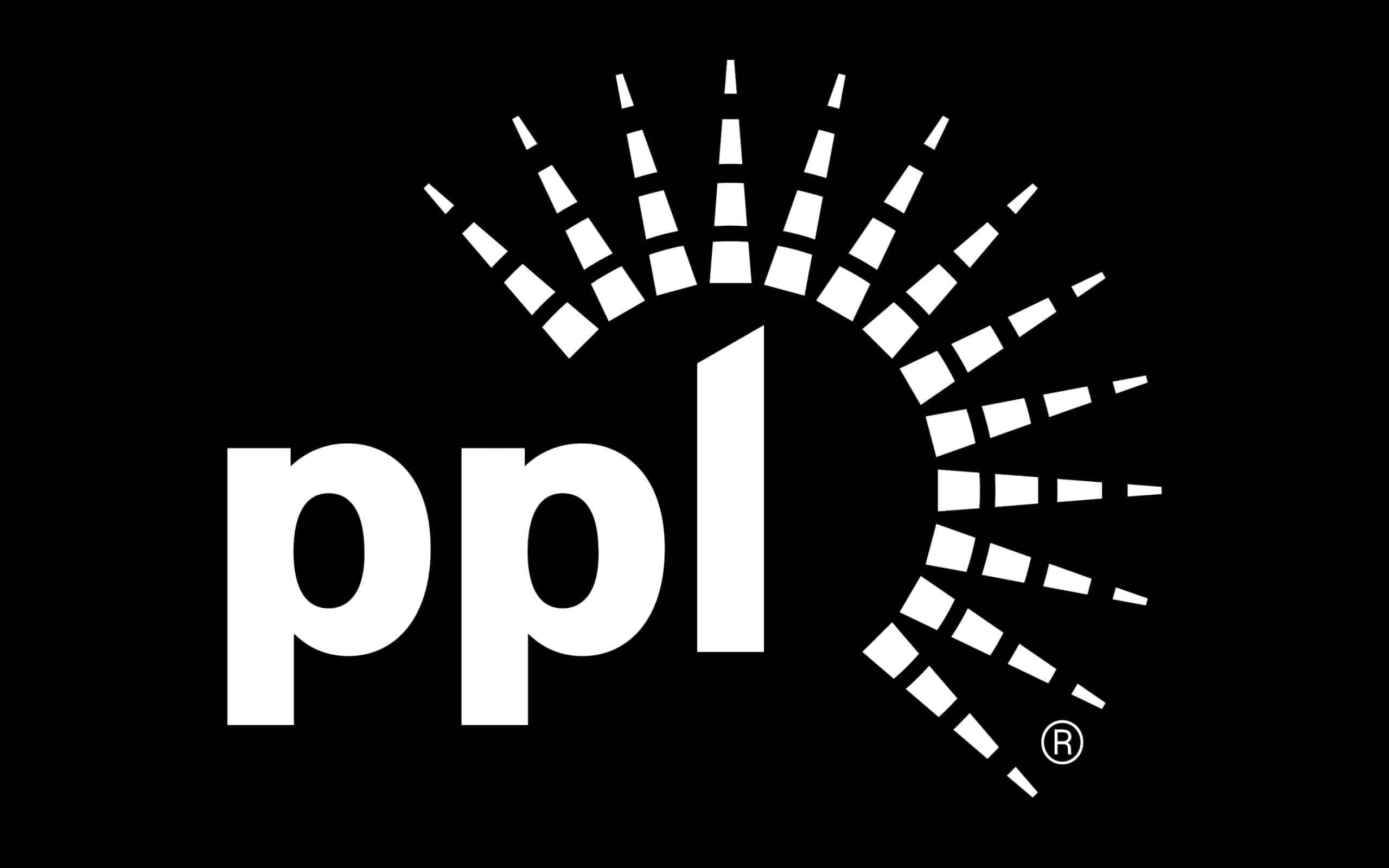 White PPL logo on black background