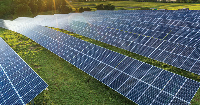Solar array at sunset